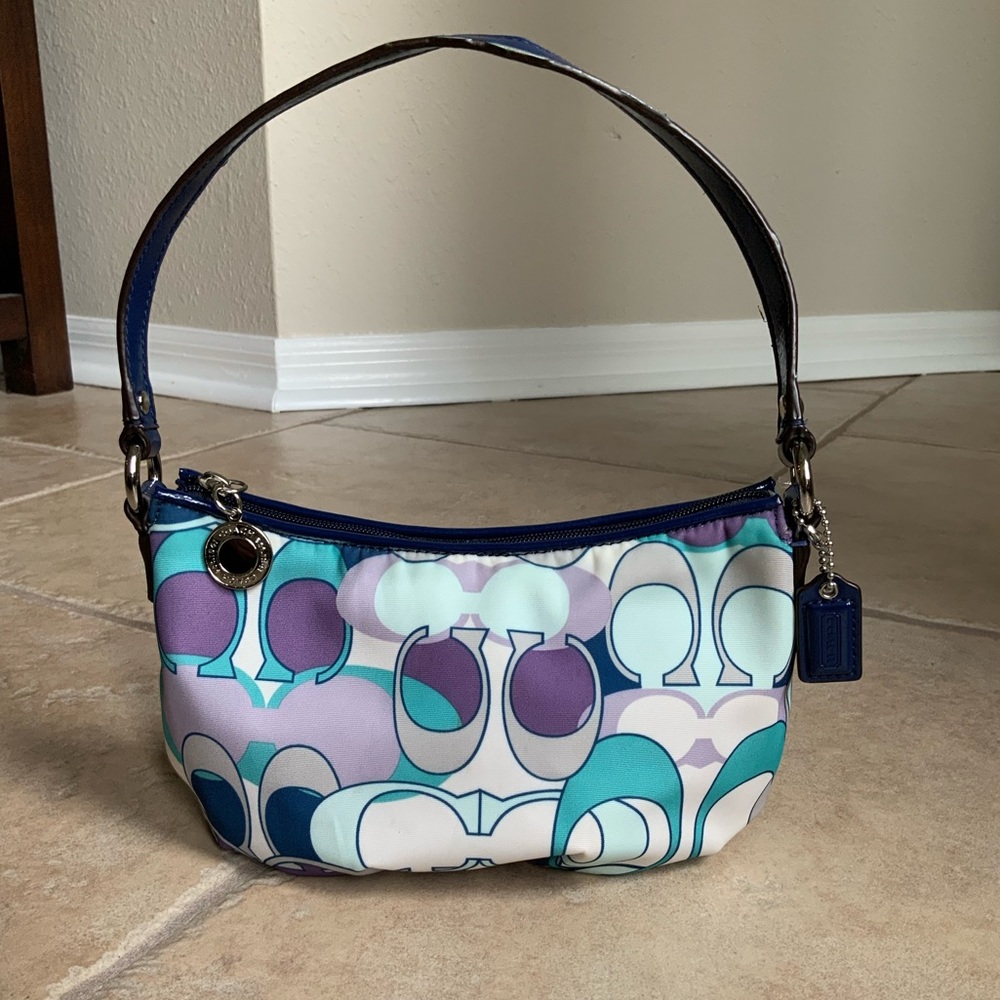EUC Coach Mini Monogram Fabric Purse in Blue/Teal/Purple